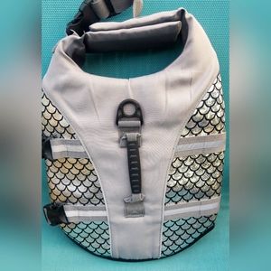 Dog Canine Life Jacket Vest Swim Harness Silver Black Mermaid fish Size M New!